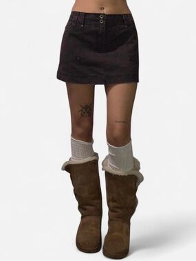 Y2K Brown Mini Denim Skirt with Button Front